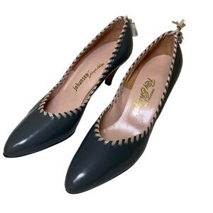 Johansen Junger Design‎ Gray Leather Heels Women's Size 9 SS Whipstitch Tassel